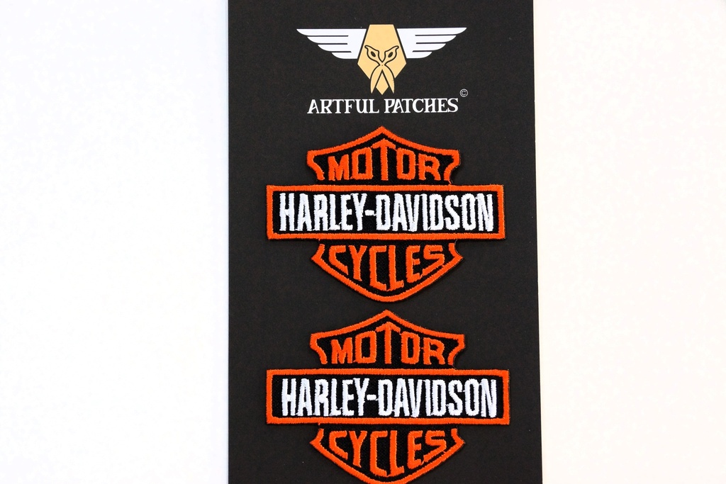 Harley Davidson Iron On -Orange Bar & Shield
