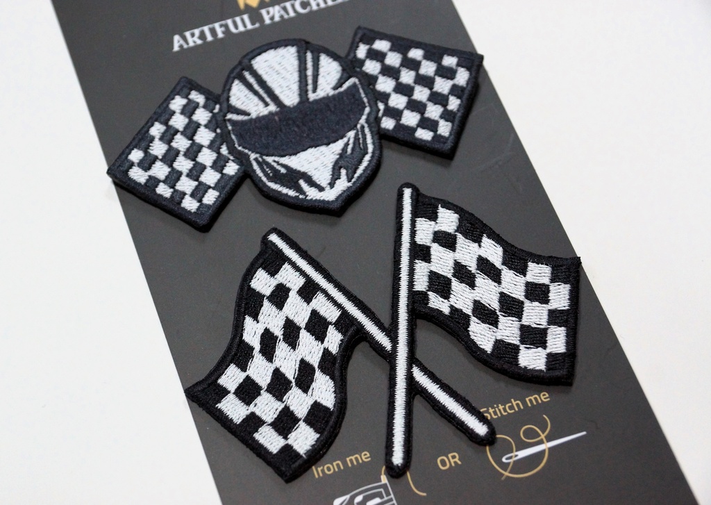 Skull & Racing Checkered Flag Iron On