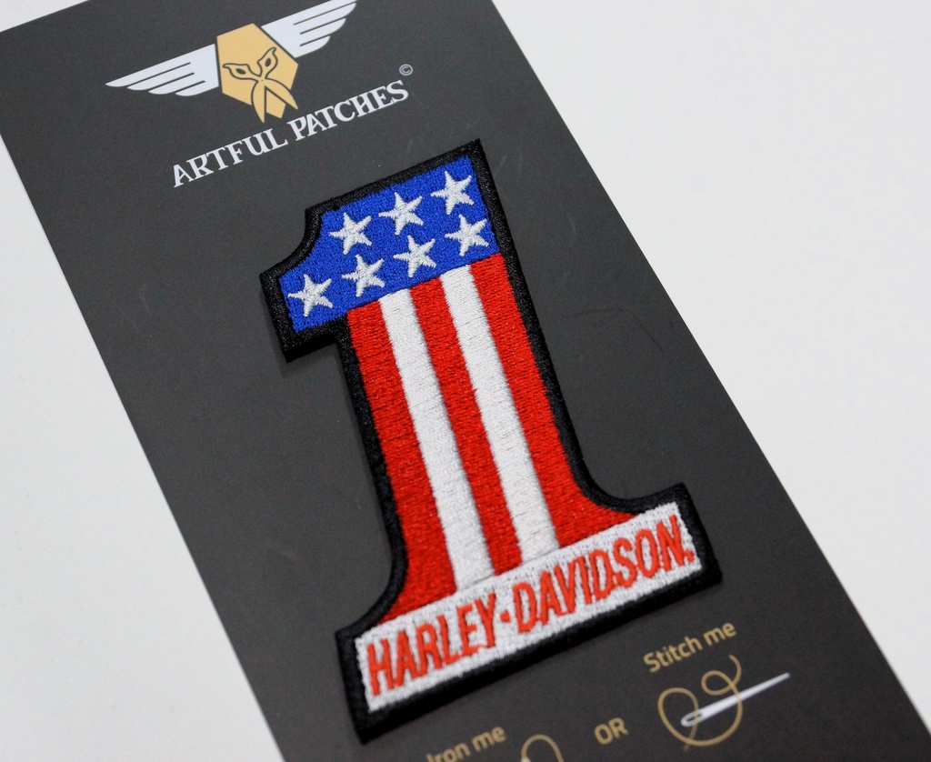 Harley Davidson Iron On - Number One With American Flag 